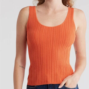 Vince‎ Ribbed Sweater Tank Deep Scoop Neck and Back 100% Cotton Coral Size Large